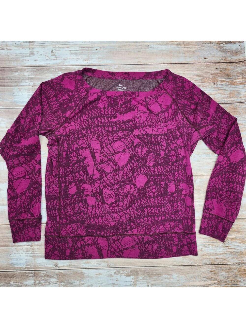 Nike Women's Pinky Purple Dri-FIT Long Sleeve Activewear Top - Large